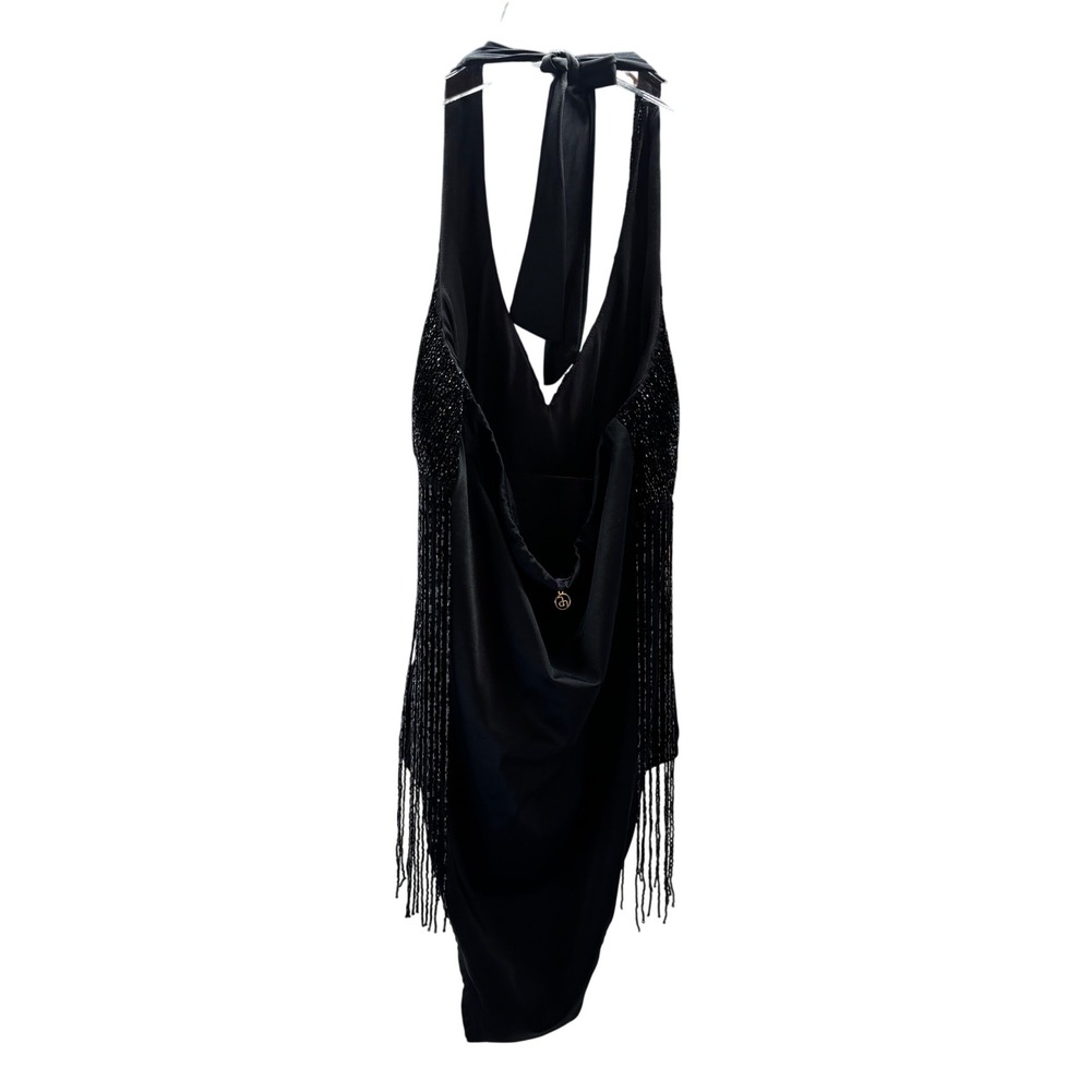 Amita Naithani Black Fringe Halter suit Size 6 Lace Trim Festival Boho - Picture 3 of 9